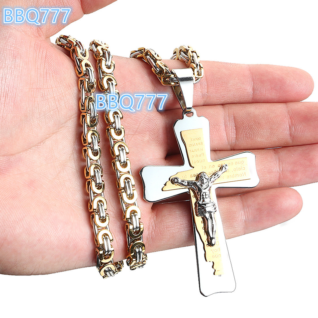 Stainless Steel Cross Jesus Pendant Necklace for Men Women in Gold Silver Black Pendant Solid Snake Chain Necklace Hip-hop