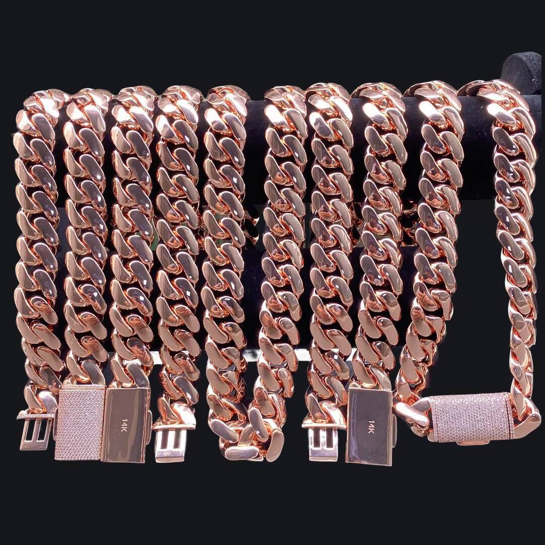 Wholesale Choker Rose Gold Plated Cuban Link Chain Heavy Solid Brass Miami Cuban Chains Necklace for Men Cadenas De Oro 14k