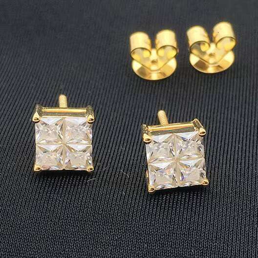 Designer Earrings10K Real Gold Solid Twist Back Carbon Silicon Stone Stud Women's Earrings