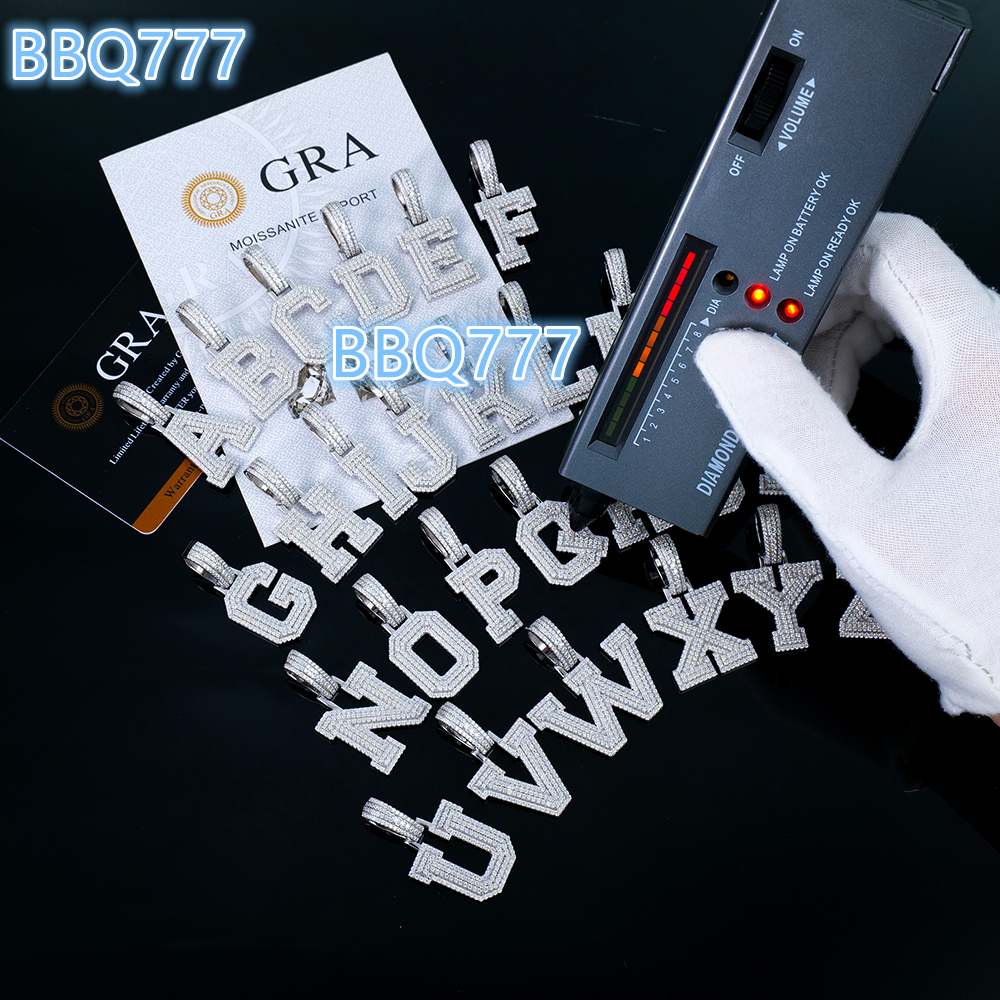 Bulk Wholesale Jewelry 925 Sterling Silver Initial A-z Letters Charms Hip Hop Vvs Diamond Mossanite Moissanite Pendant for Chain