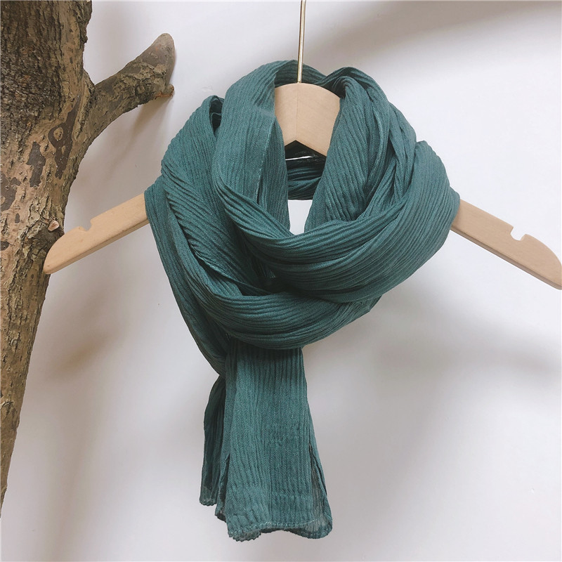 K1485 Autumn and winter solid color extended warm scarf slender light soft neck protection silk scarf wrinkled long gauze scarf