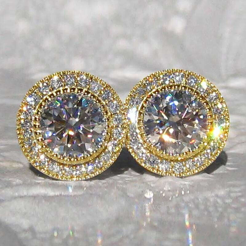 Cubic Zirconia Stud For Women Men Real Gold Sier Plated Sparkling CZ Crystal Designer Simulated Dia Round Earrings Party Jewelry