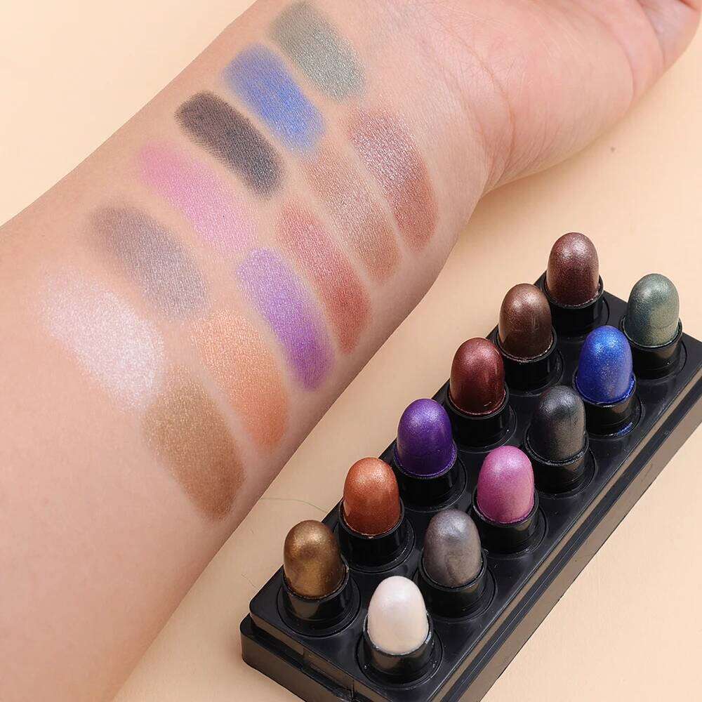 Eyeshadow Pencil Set 12 Colors Waterproof Long Lasting Glitter Shimmer Eye Shadow Pen Highlighter Matte Stick Eyes Makeup Tools X2507