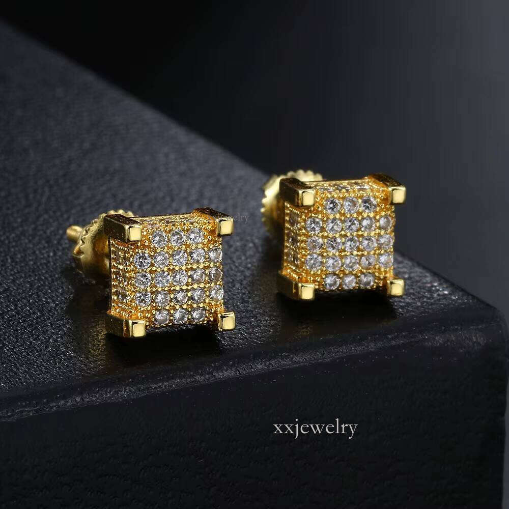 Hip-hop style earringsMen's Hip Hop Zircon Moissanite Crystal Jewelry Rhinestone Sier Women's Gold Stud Earrings