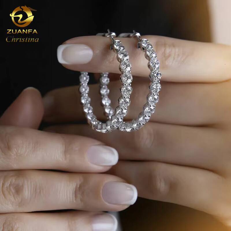 Moissanite Hoop Earring 925 Sterling Silver White Gold Plated Ladies Hoop Earring