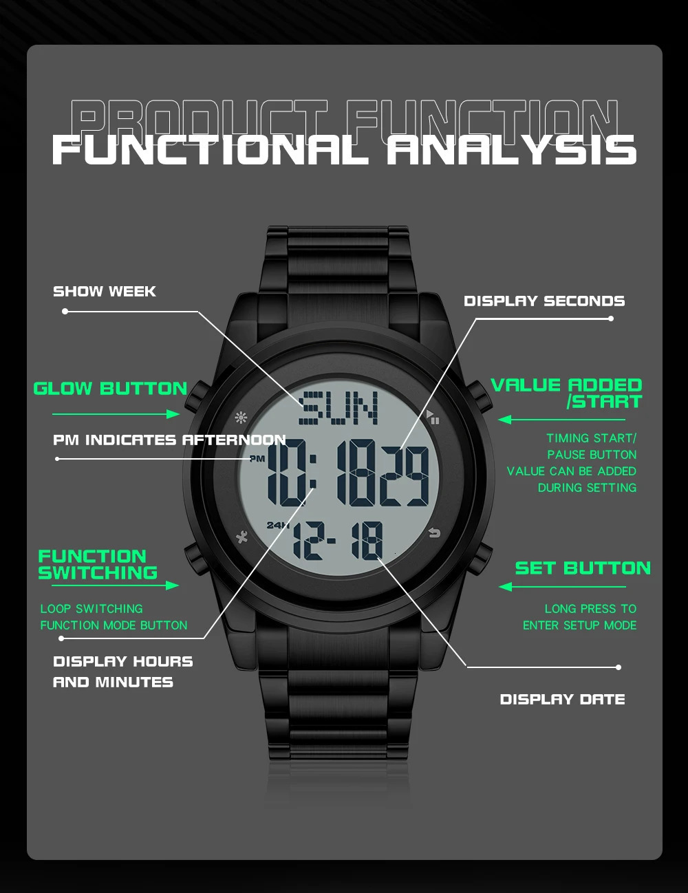 6160 Fashion Stainless Steel Strap Digital Movement Trendy Outdoor Sports Fashion Teenager Students Wrist Watch 250724