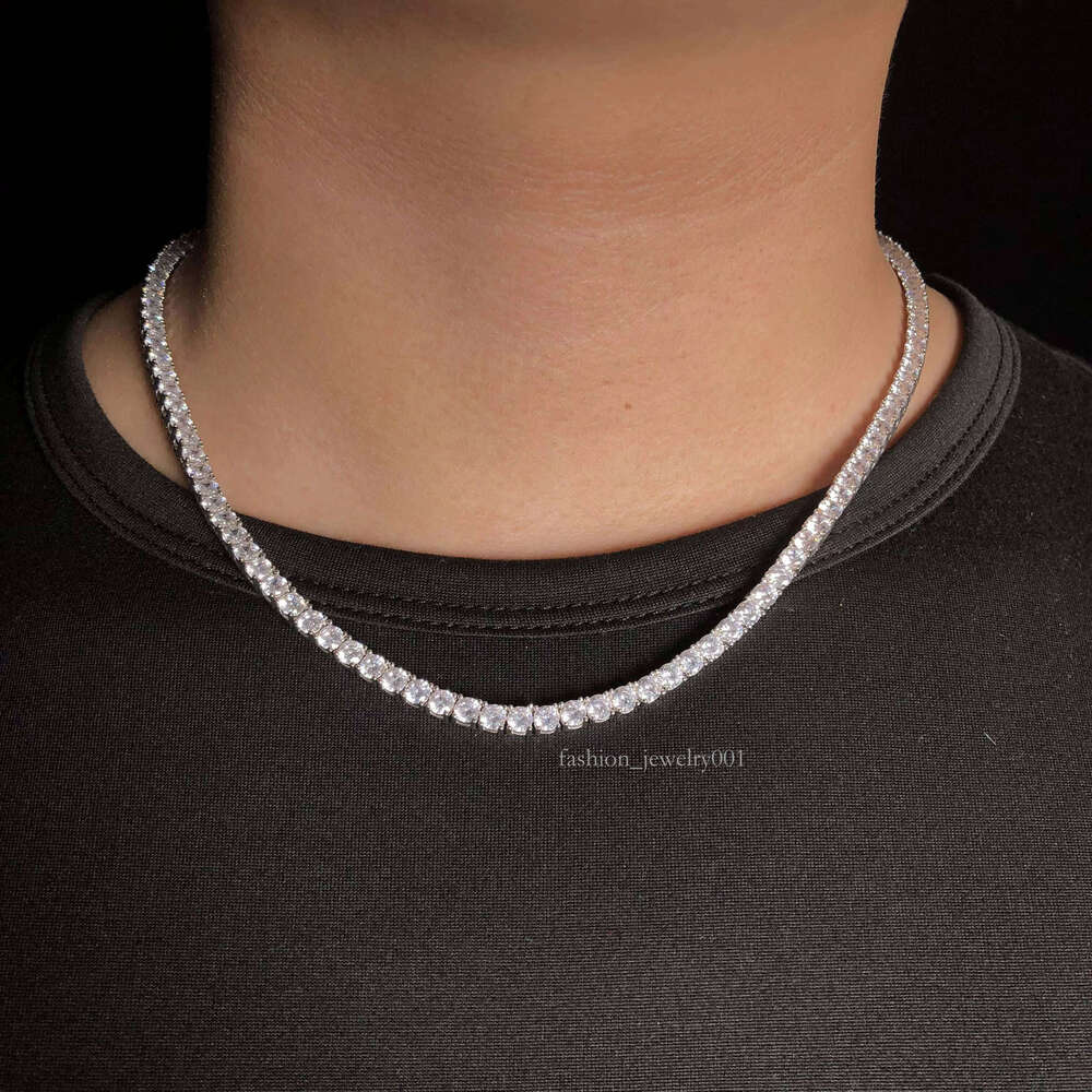 Sterling SIer Dia Bracelet 2MM Iced VVS Moissanite Tennis Link Chain Men Women