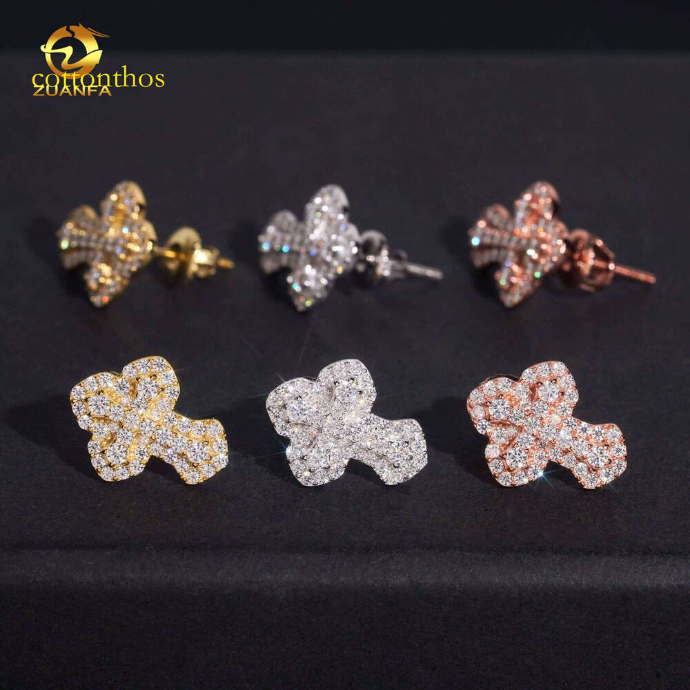 Fashion Men's Screw Back D VVS Moissanite Iced Hip Hop Accessories Sier Cross Earrings