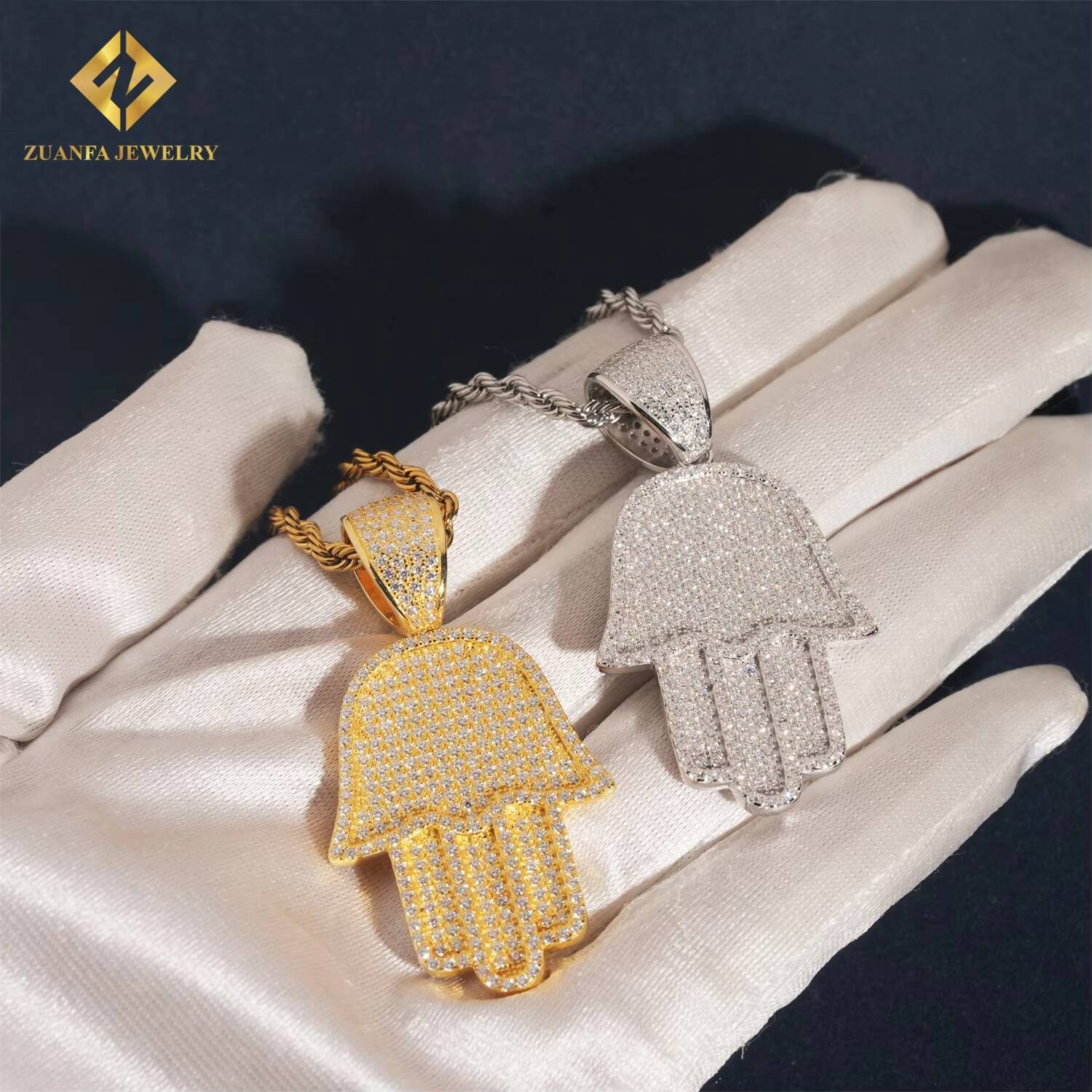 GRA Certificate Hip Hop VVS Moissanite Jewelry Charm Pendant 925 Solid Silver Custom Iced Out Diamond Hamsa Hand Pendant