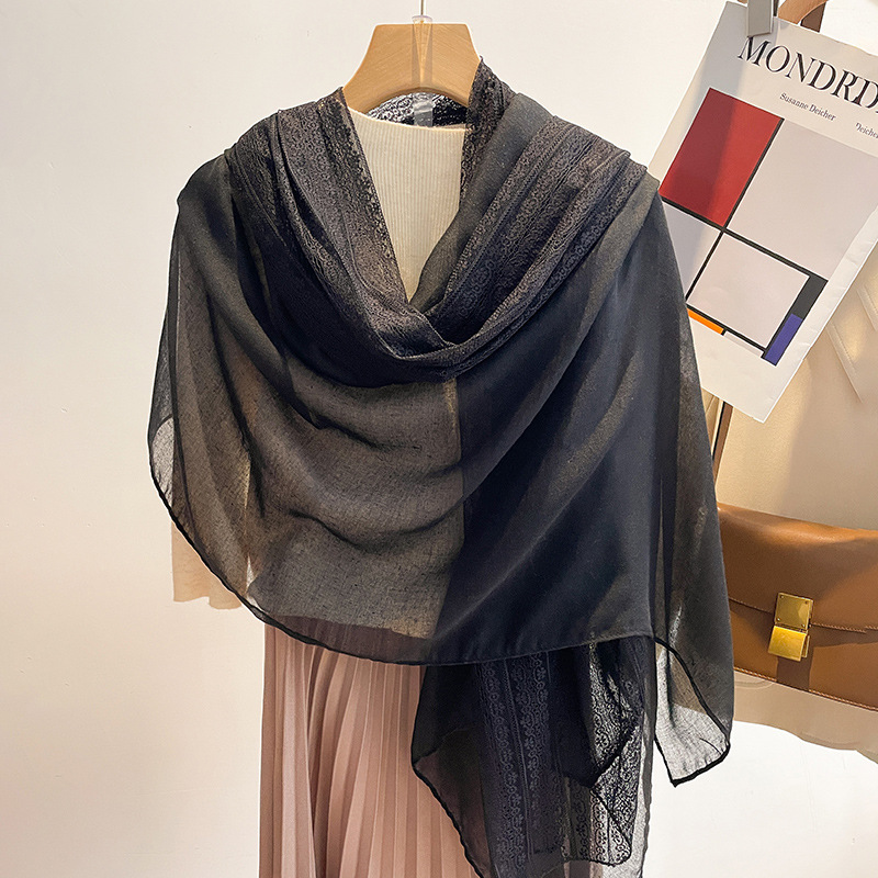 K1495 Linen lace cotton and linen thin scarf women's sun protection shawl dual-purpose spring and autumn hook flower hollow silk scarf solid colo