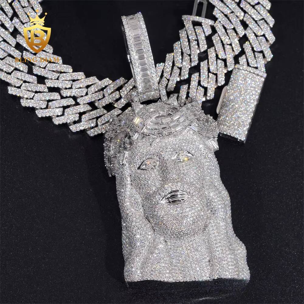 Hip Luxury Hop Jewelry 925 Silver Iced Out Moissanite Jesus Pendant High Quality Custom Moissanite Pendant Men