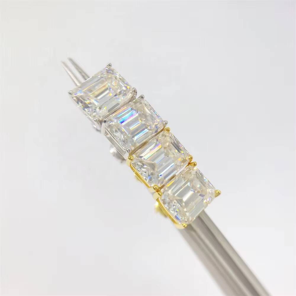 Hip Hop Fashion Screw Back Solitiare Vvs Moissanite Fancy Shape Emerald Cut Silver 925 Earrings