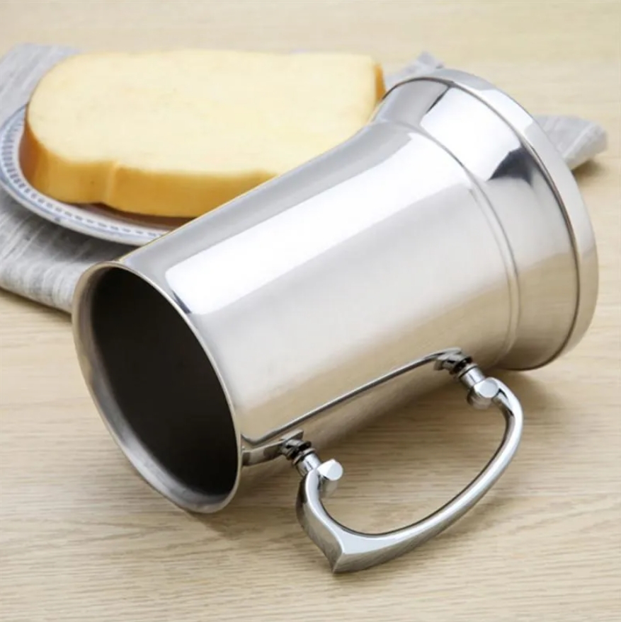 NEW 16 oz ounce Double Wall Stainless Steel Tankard Double Wall Beer Mug Cocktail Breakfast Tea Milk Mugs 450ml Handgrip Coffee Cup Bar Tools Drinkwar