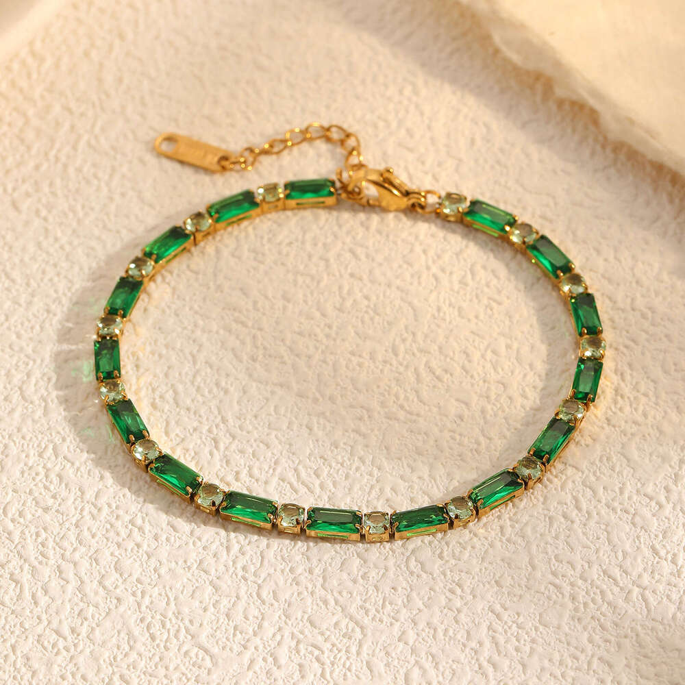 INS Luxury jewelry designer bracelet tennis bracelet high-end fashion full diamond stainless steel bracelet 18K gold emerald zircon titanium steel jew