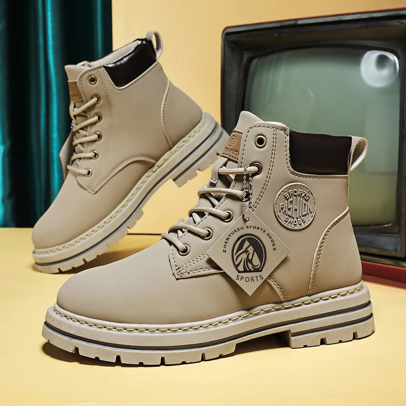 Men Shoes Fashion Motorcycle Boot Waterproof Leather Boots Spring LaceUp Platform High Top for Botas Hombre 250725