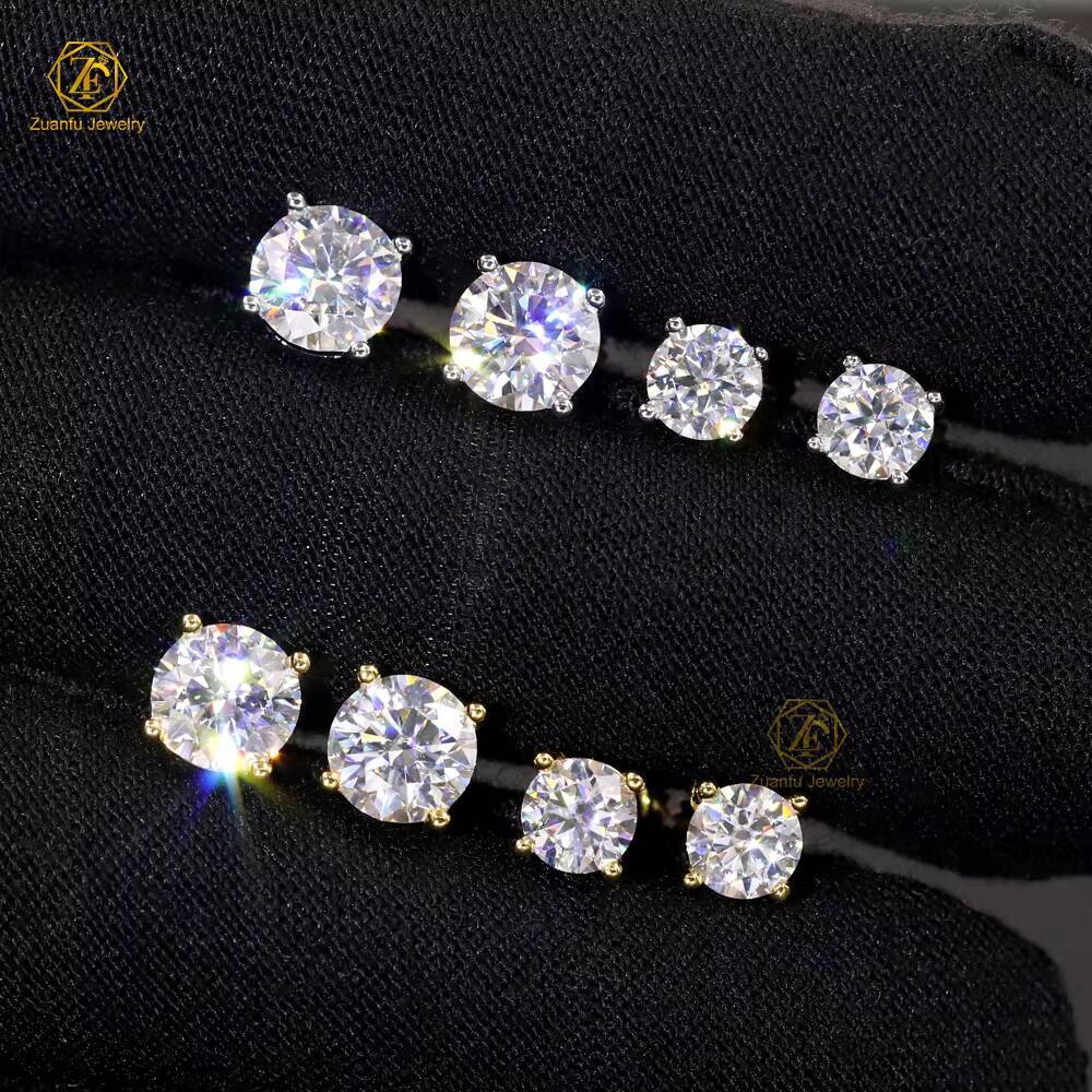 Wholesale VVS1 0.5ct 1.0ct 2.0ct 925 Sterling Silver Diamond Men Earring Moissanite Wedding Stud Earrings for Women Gifts