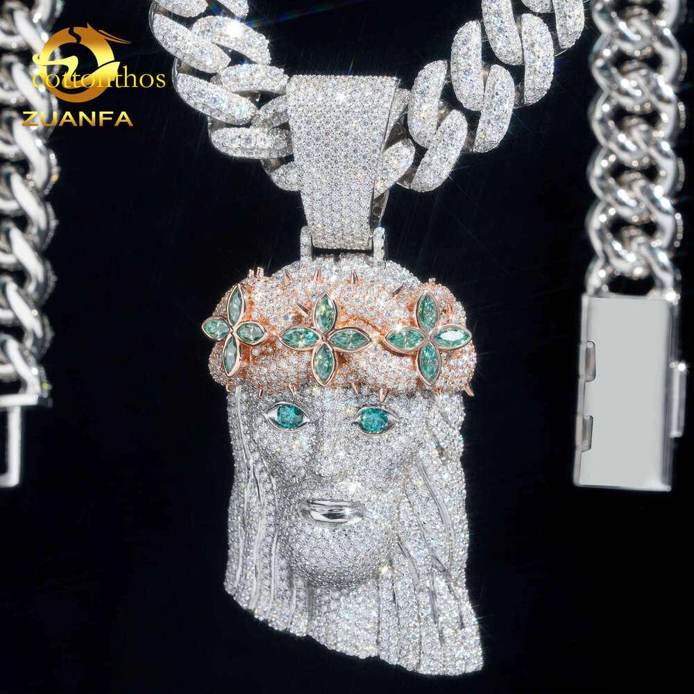 Unique Color Blocking Design Plating Over Sier 3" Large Size Fully Iced Out Moissanite Dia Jesus Piece Hip Hop Pendant