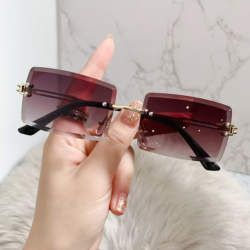 2025 European and American new cross-border square frameless cut-edge metal sunglasses women's gradient sunglasses trend glasses