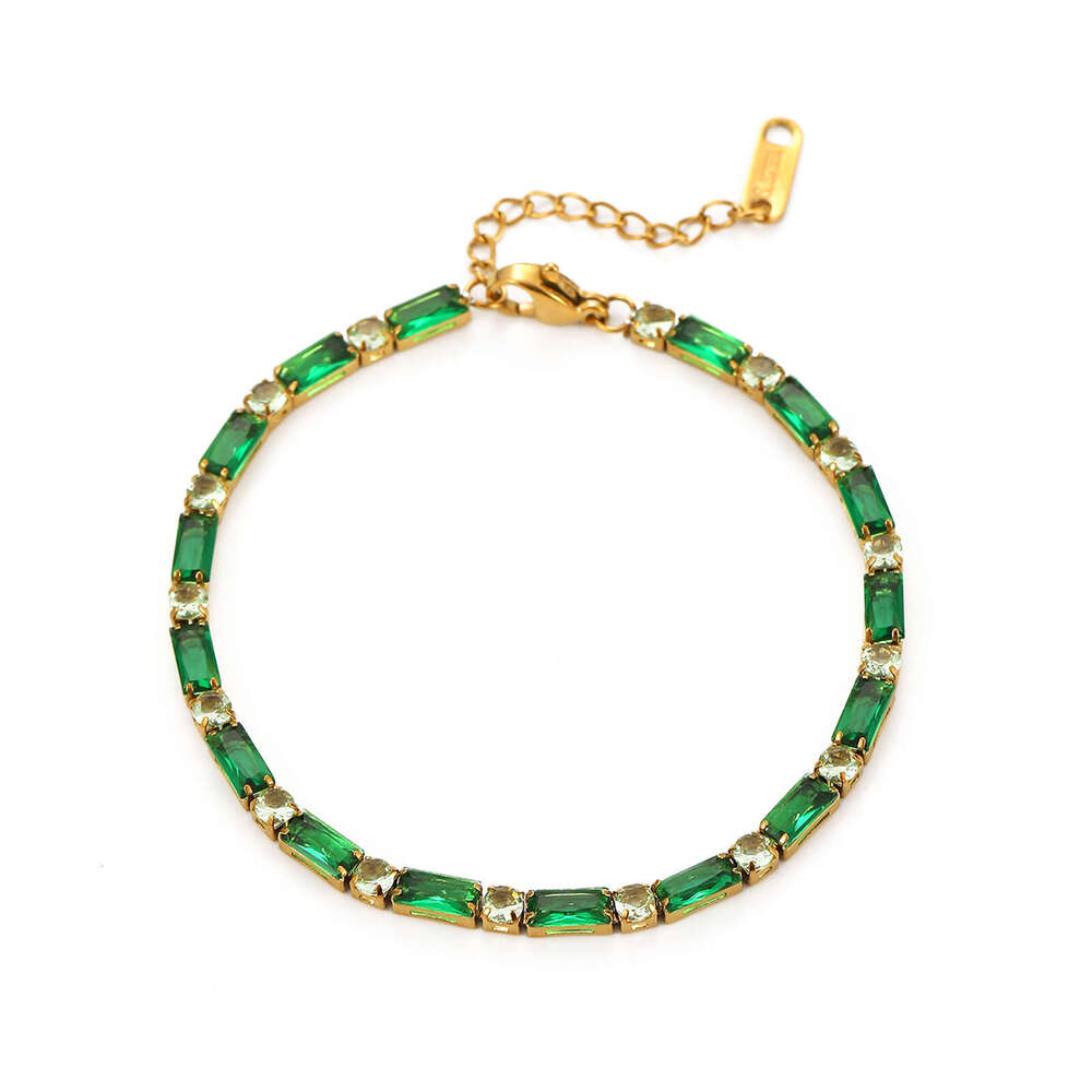INS Luxury jewelry designer bracelet tennis bracelet high-end fashion full diamond stainless steel bracelet 18K gold emerald zircon titanium steel jew