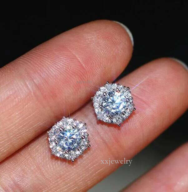 Real S Sterling Sier Stud Earrings Simple Fashion Women Wedding Jewelry Round Cut White Top CZ Dia Gemstones aretes brincos earring ear rings jewelery