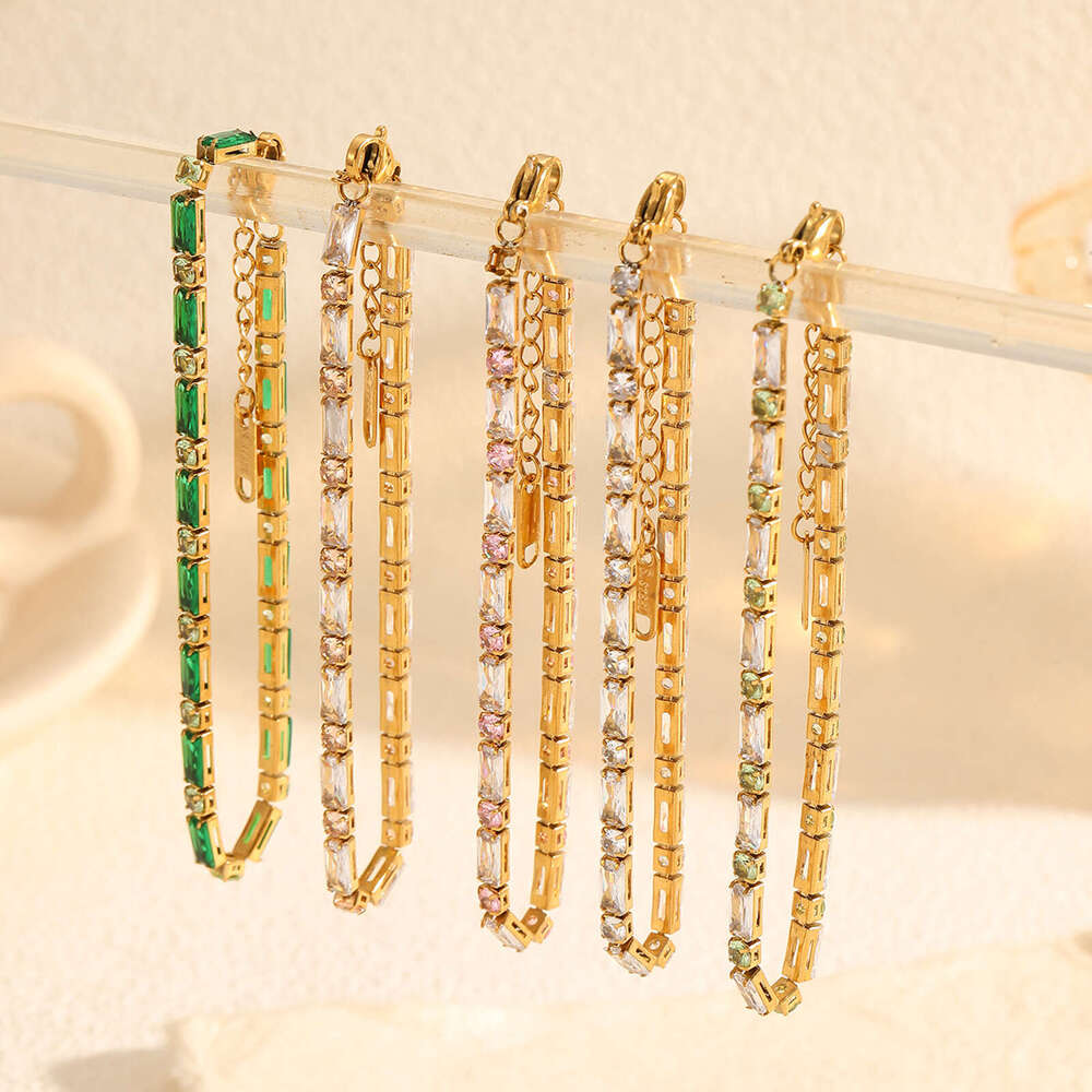 INS Luxury jewelry designer bracelet tennis bracelet high-end fashion full diamond stainless steel bracelet 18K gold emerald zircon titanium steel jew