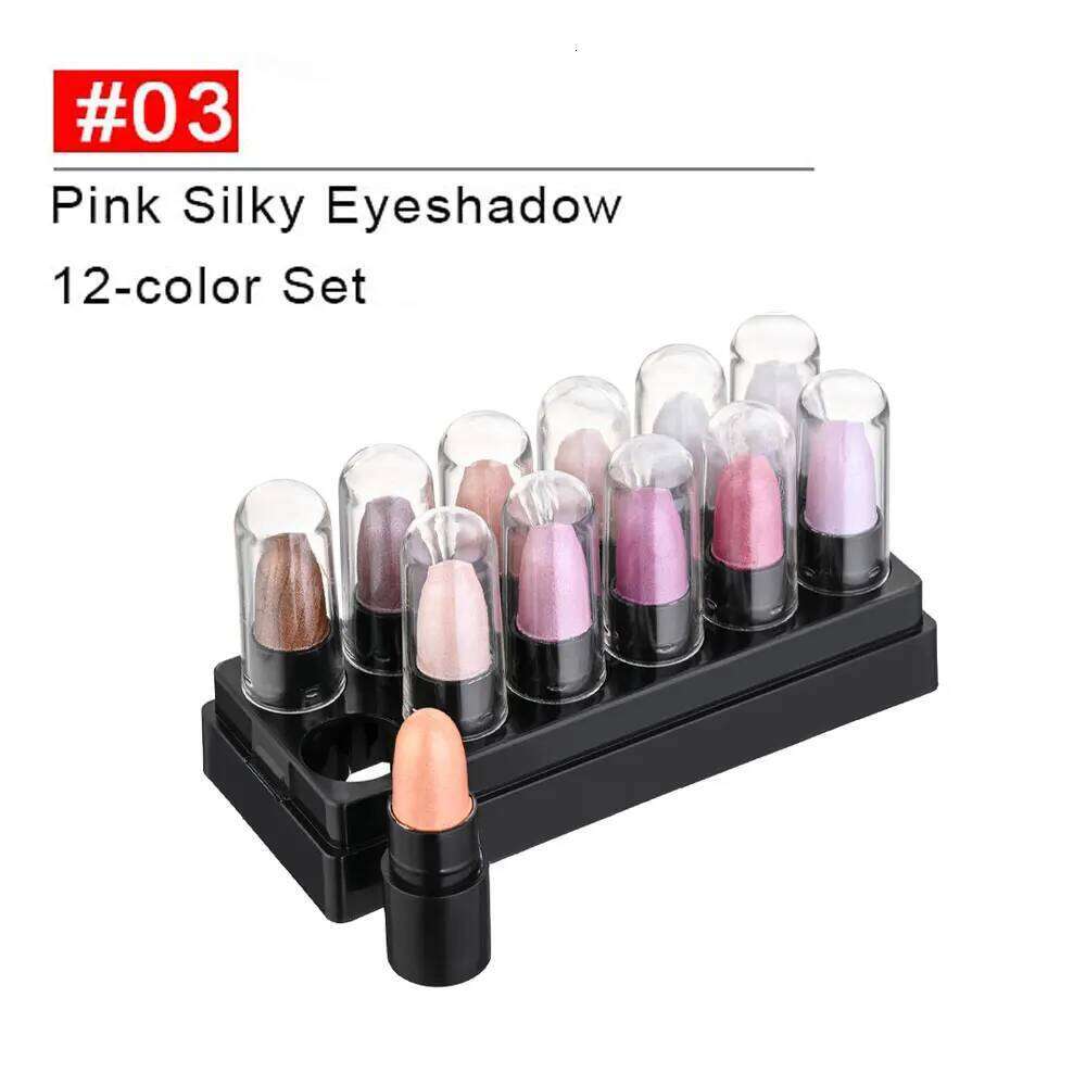 12 Colors Glitter Gradient Eye shadow Stick Pen Makeup Set, Waterproof Shimmer Pink Eyeshadow Sticks X250726