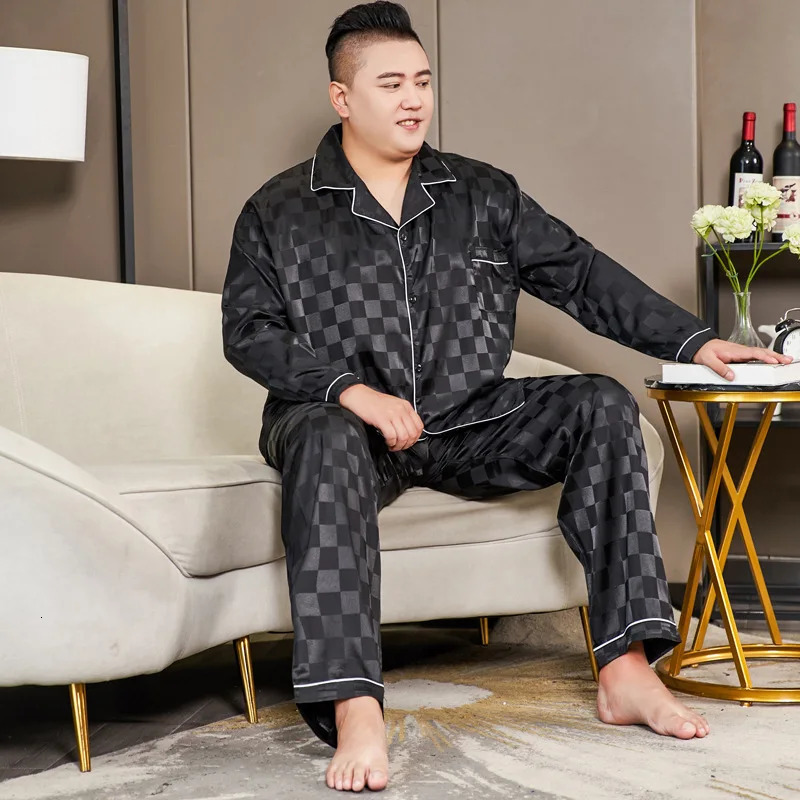 5XL Big Size Pajamas For Men 165KG Spring Summer Ice Silk Satin Cool Pajama Man Set Casual Loose Print Sleepwear Pijama 250724