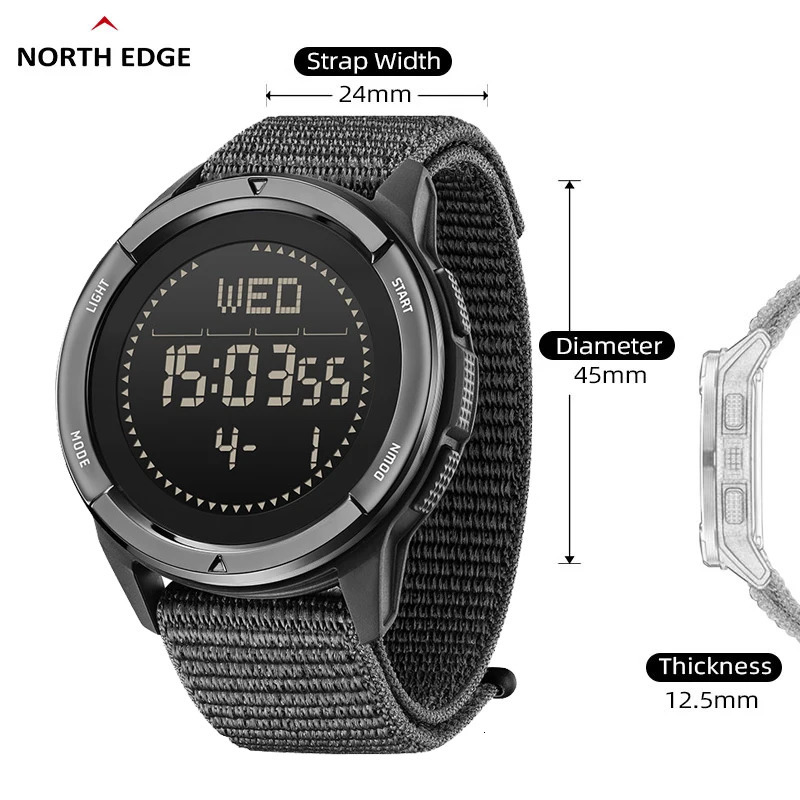 NORTH EDGE ALPS Mens Digital Carbon Fiber Watch Shock Military Sports Super Light Outdoor Compass Waterproof 50M Wristwatches 250724