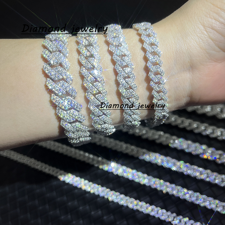 RTS Mossanite Cuban Bracelet Fine Jewelry 2rows 8mm-15mm S925 Silver GRA Moissanite Bracelet VVS Lab Diamond Cuban Bracelet