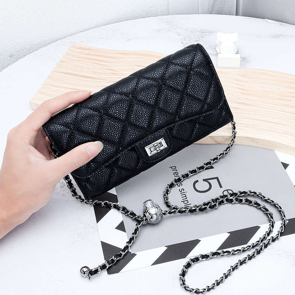 Genuine Leather Crossbody Bag for Women Small Caviar Grain Purse with Chain Strap Stylish Handheld Wallet for Daily Use