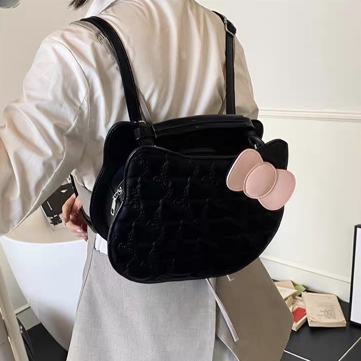 Designer Bag Korean Style Sweet Double-shoulder Kitten Backpack Outdoor Beach Cartoon Bow Simple Fashionable Luxurious Texture Student Schoolbag
