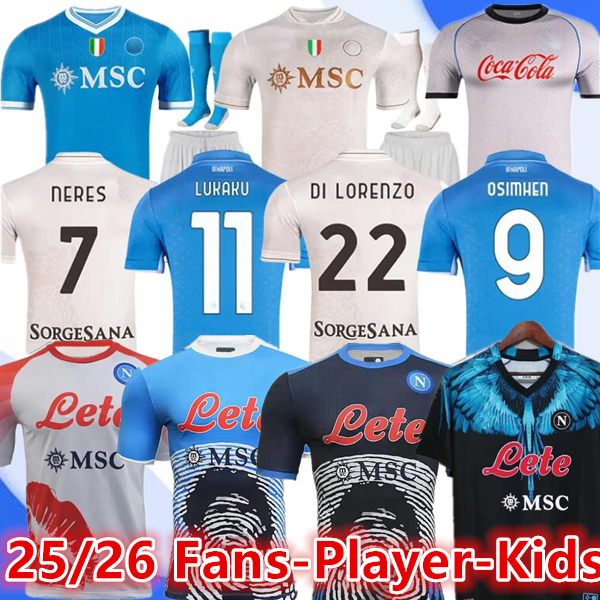 25 26 LUKAKU NaPoLi Soccer Jerseys KVARATSKHELIA DI LORENZ0 Maglietta da calciatore 2025 2026 SSC Naples Player Vest Training Football shirts Kids Kits sets 666