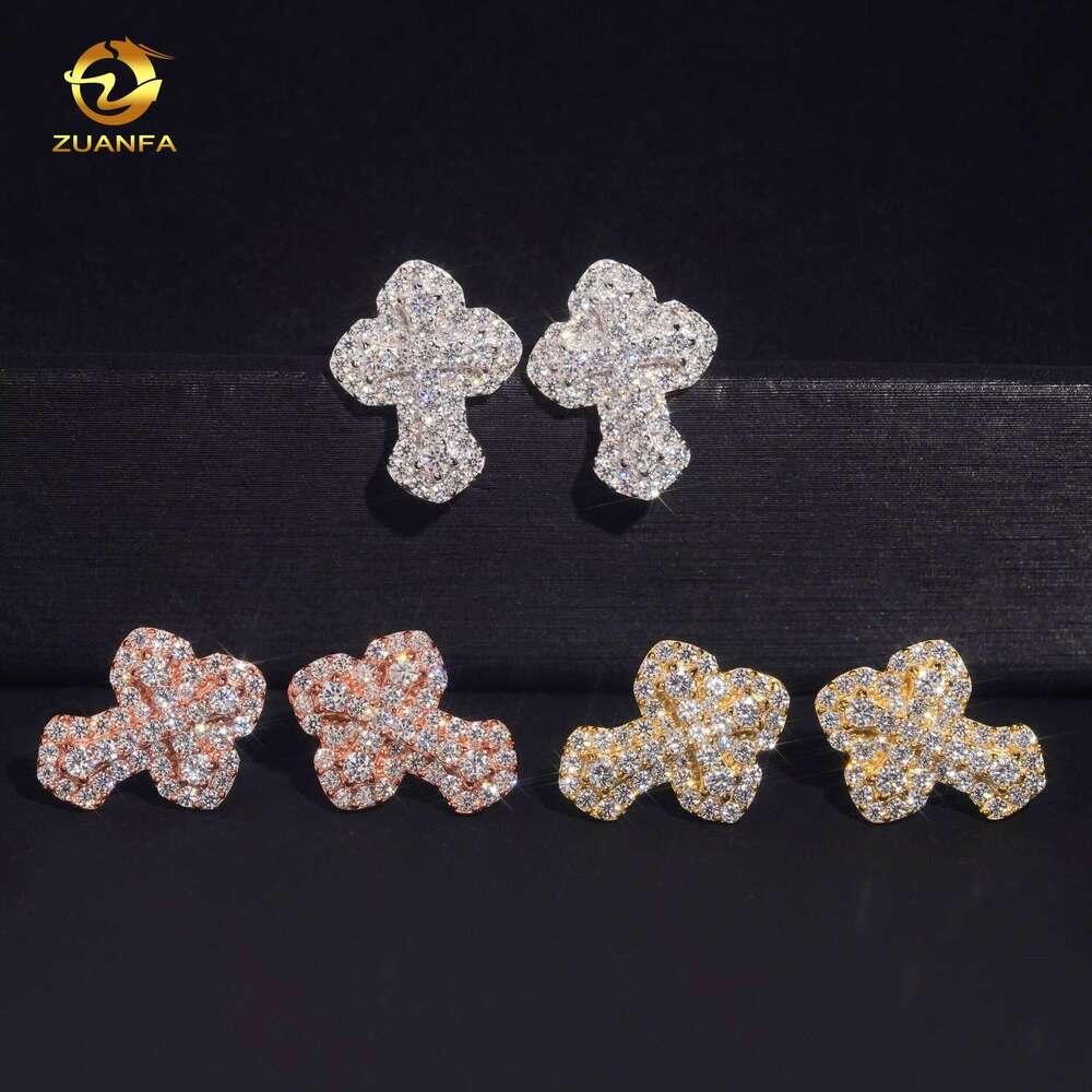 Fashion Men's Screw Back D VVS Moissanite Iced Hip Hop Accessories Sier Cross Earrings