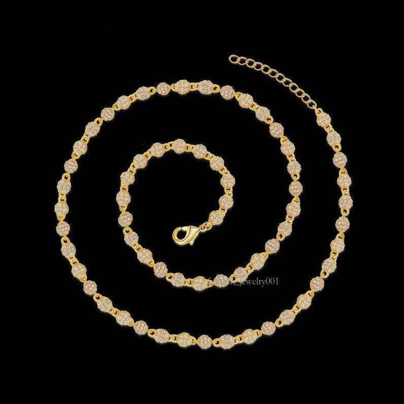 Chain VVS Ball Bead Bracelet Pure Sier Tennis Moon White Hephaistian Disco Necklace Hiphop
