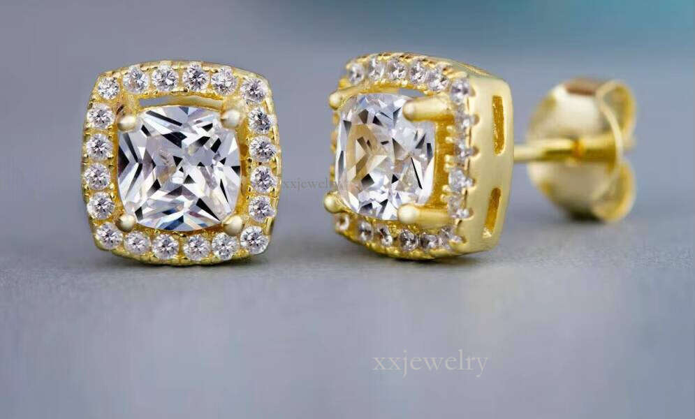 Personalized Fashion OL Dia Stud Creative Square Round Shape Moissanites Crystal Zircon Earrings Copper for Women