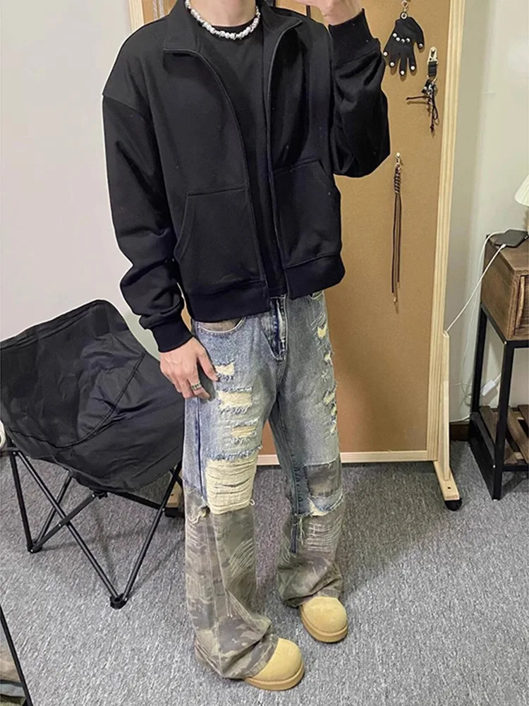 American Hip Hop Y2k Clothes Vintage Pants Camo Patchwork Jeans Mens Casual Straight Leg Pants er clothes men 250724