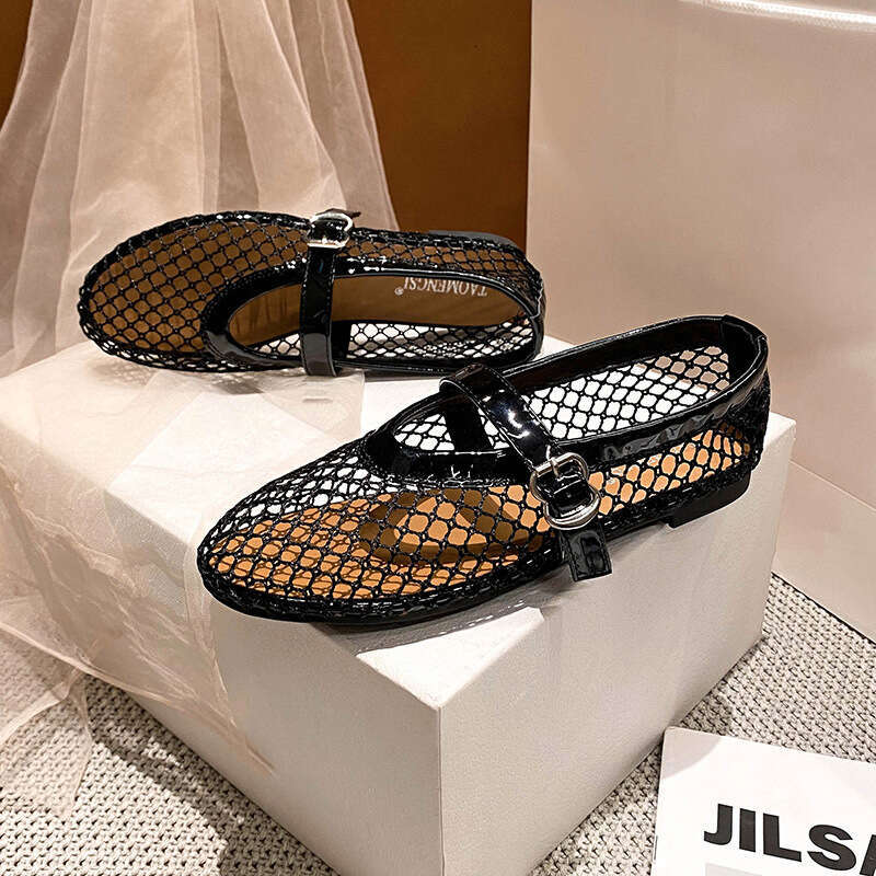 35-43 Breathable Mesh Flat One Strap Single Shoes Mary Jane Sandals Women