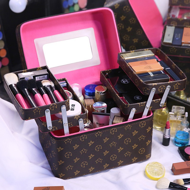 Cosmetic Case Women's 2025 Portable Travel Cosmetic Makeup Bag Organizer with Mirror for Home Storage - Vintage Floral Print Case Free Shipping