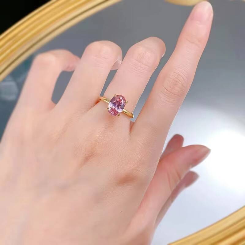 MEENOY S925 Sterling Silver Minimalist 18K Gold Plated Oval Gemstone Couple Wedding Ring for Girls