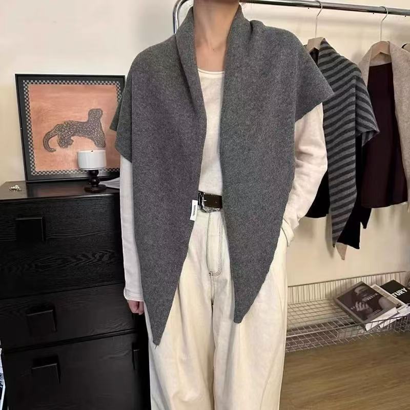 K1499 Korean lazy style wool triangle scarf women autumn and winter neck protection warm scarf solid color large shawl air-conditioned room shawl