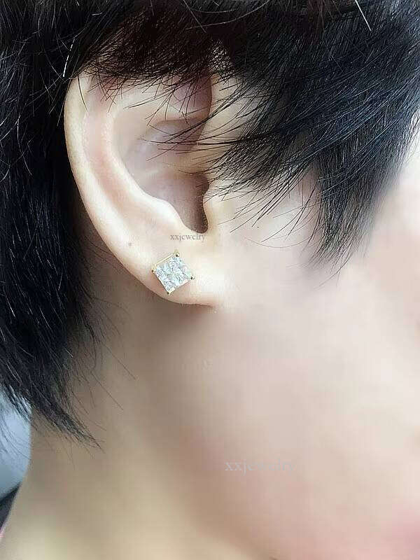 Designer Earrings10K Real Gold Solid Twist Back Carbon Silicon Stone Stud Women's Earrings