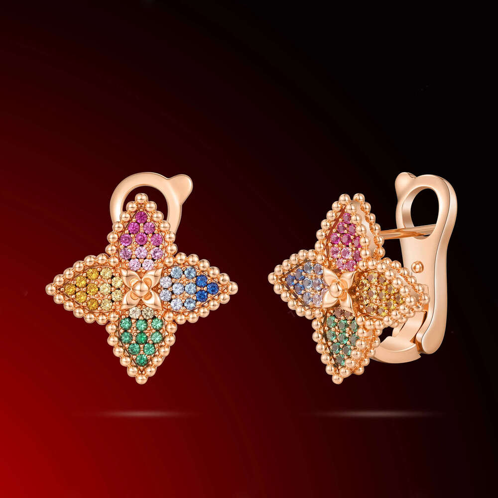 New Summer Hot Luxury Jewelry Designer Necklace Earrings Colored Dopamine four-leaf clover Necklace Premium Color Diamond Clover Earrings Necklace Set