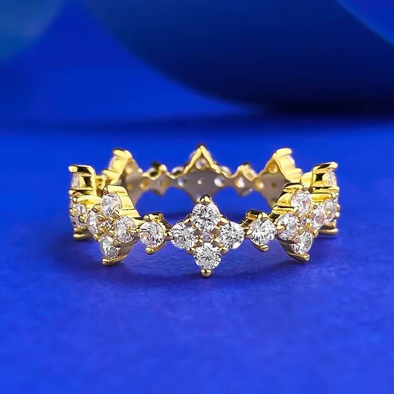 MEENOY Ins Style 18K Gold Plated Infinity Eternity Silver 925 Four Leaf Clover Ring for Women Wedding