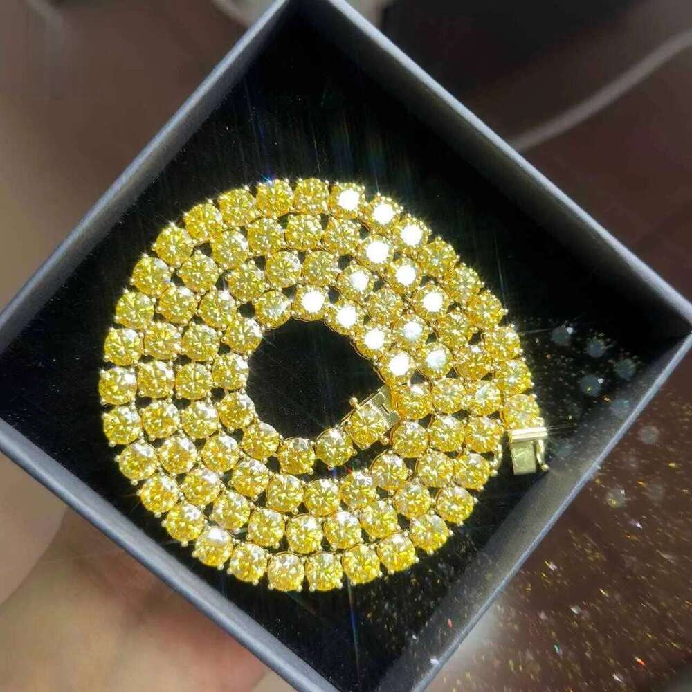GRA Certified HipHop Sterling Sier 6.5mm Canary yellow Moissanite 16in 18in 20in 22in 24in Choker Tennis Chain Necklace