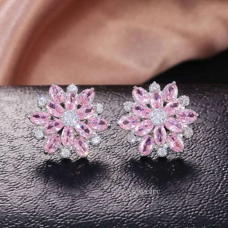 Summer Beach Moissanite Flower Earrings For Women Sterling Sier Double Shining CZ Zircon Dia Stud Earring brincos Wedding Party Gifts