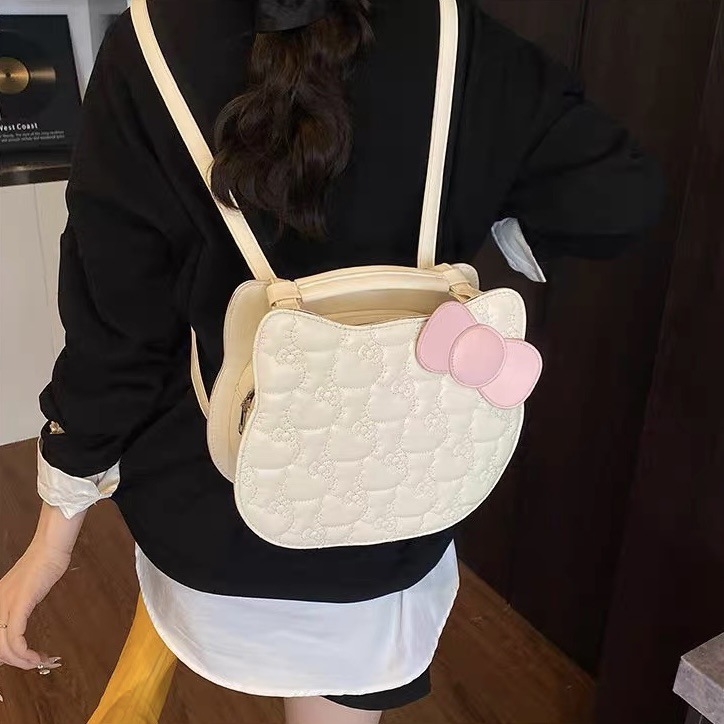 Designer Bag Korean Style Sweet Double-shoulder Kitten Backpack Outdoor Beach Cartoon Bow Simple Fashionable Luxurious Texture Student Schoolbag