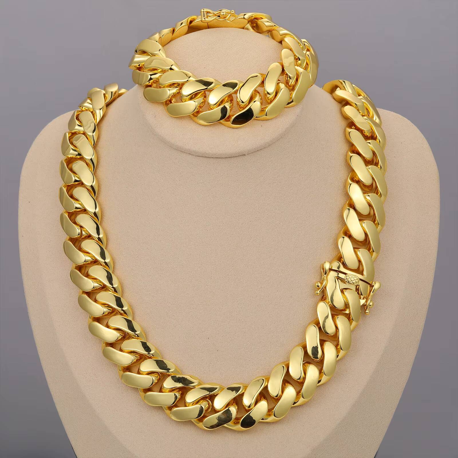 Jewelry Wholesale Bulk 10 Pcs/set 10-22mm 10K 14K 18K 24K Gold Heavy Choker Cubana Solid Miami Cuban Link Chain Necklace for Men