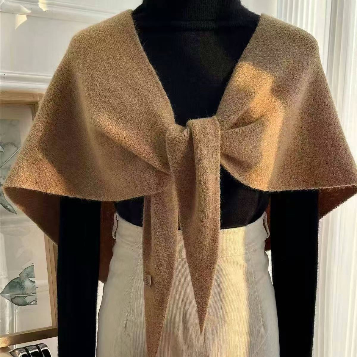 K1499 Korean lazy style wool triangle scarf women autumn and winter neck protection warm scarf solid color large shawl air-conditioned room shawl