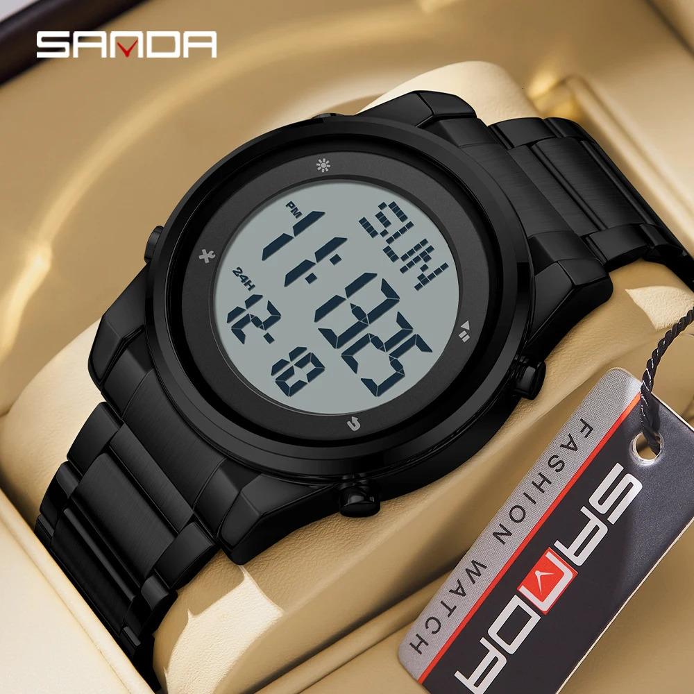 6160 Fashion Stainless Steel Strap Digital Movement Trendy Outdoor Sports Fashion Teenager Students Wrist Watch 250724