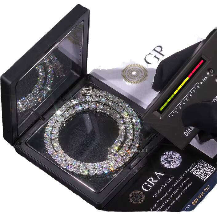 Warehouse Pure Sier Tennis Chain 3mm 5mm VVS Incl. Sand Stone Men and Women Necklace Fine Jewelry